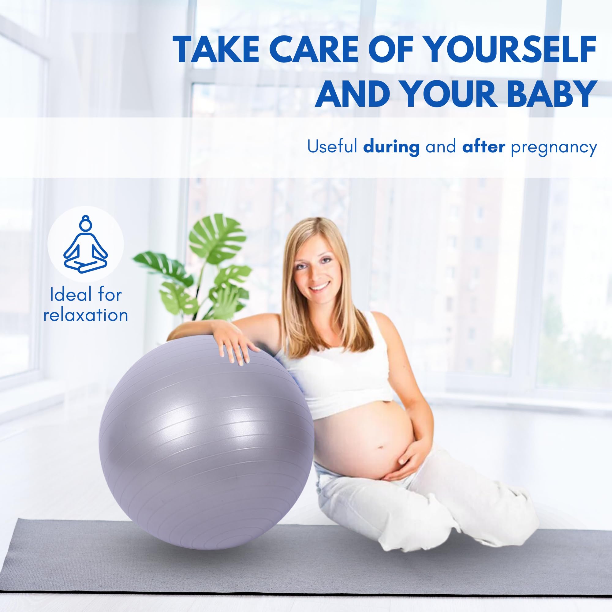 Ballon de Yoga 55 cm PVC Antidérapant Fitball avec Gonfleur