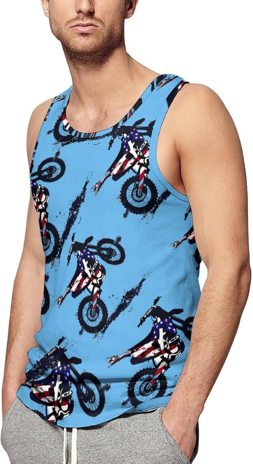 U.S Flag Dirt Bikees Men's Tank Top Sleeveless Muscle Shirts Vest Beach T Shirts for Workout Gym