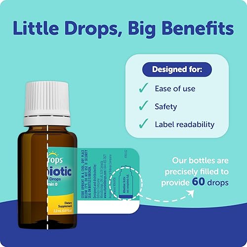 Miniatura 2 de Ddrops Probiótico para bebés con vitamina D, 60 gotas, alivio de los síntomas de cólicos para recién nacidos y bebés, fácil de usar, solo una gota