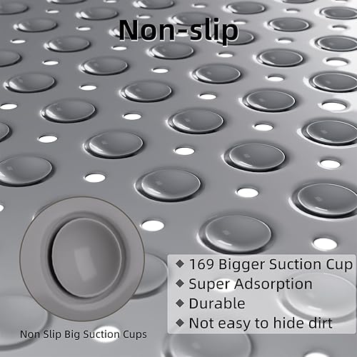 Miniatura 2 de Proivory Tapete de ducha antideslizante de 21 x 21 pulgadas, tapete de baño antideslizante para ducha con ventosas y agujeros de drenaje, tapete de