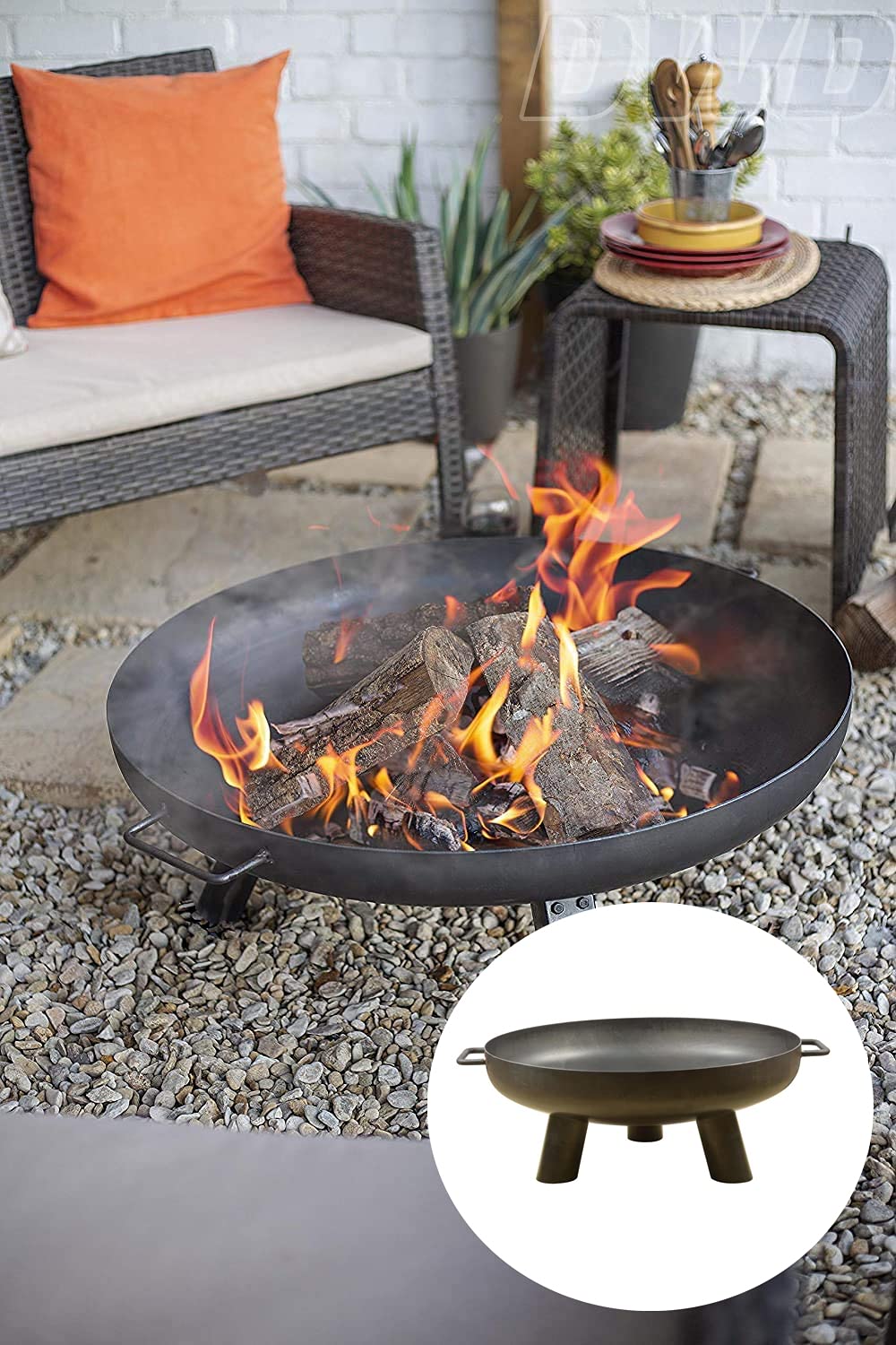 DWD ® Heavy Gauge Industrial Design Oiled Steel 60/70/80cm Diameter Fire Pit Patio Heater Low Level Fixed legs No Assembly Required Brazier for Garden Heater (70, Medium Steel Fire Bowl)