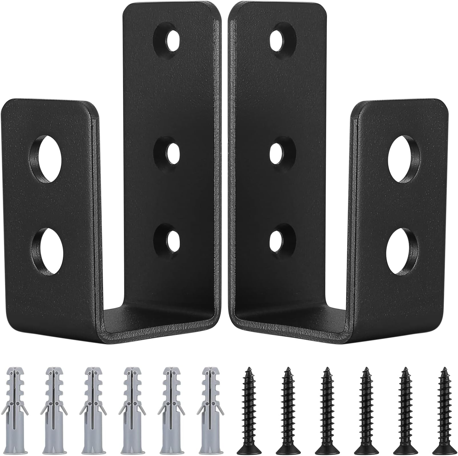 Pack of 2 Door Barricade Clamps, U Angle Bracket Metal, Steel U Security Door Lock Metal Angle, Brackets with Screw, Fits 2 x 4 Lumber, Black