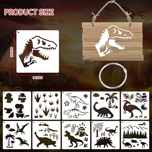 Miniatura 2 de Plantillas de dinosaurios de 6 pulgadas reutilizables para niños, plantillas de dibujo para pintar sobre madera, 25 piezas, plantillas de