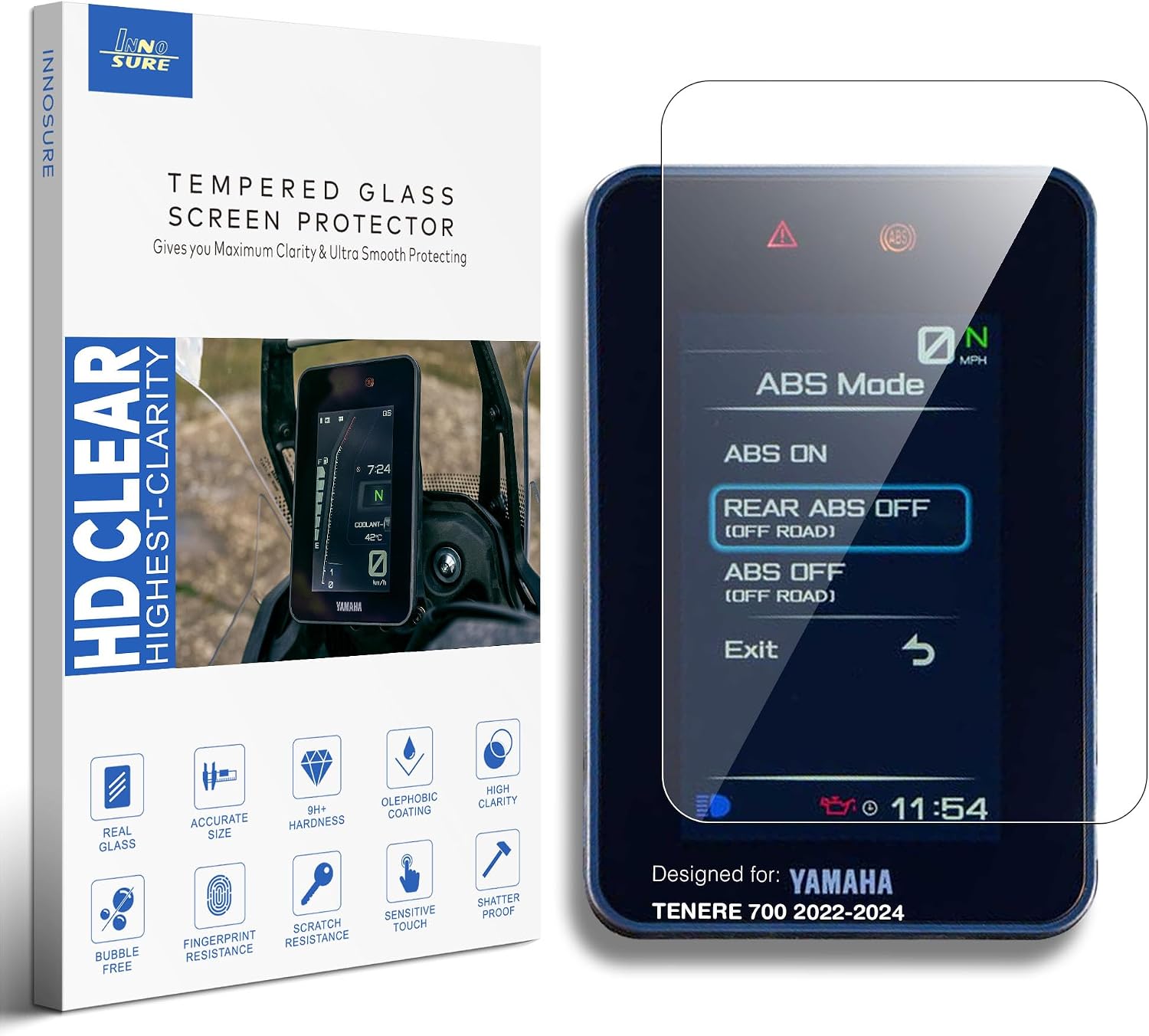 Tempered Glass Screen Protector for Yamaha YZF R9/MT-07/Tracer 7(GT) (2025+), MT-09(SP)/XSR 900 GP (2024+) Motorcycle Instrument 5" Screen 9H Anti Scratch/Fingerprint (HD Clear)