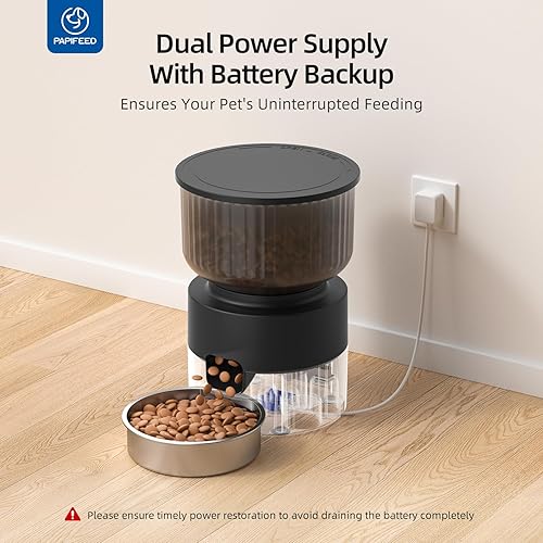 Miniatura 4 de PAPIFEED Juego de alimentador automático para gatos de 3 litros y dispensador de agua de 3 L, cuenco de acero inoxidable, alimentador WiFi para