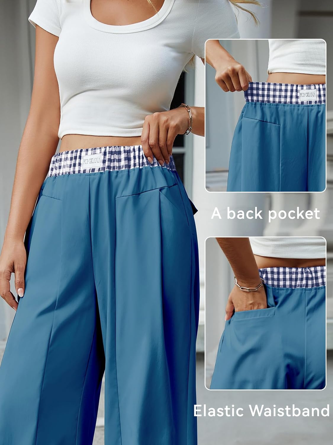 Wide Leg Slacks Pants for Women Pull on High Waisted Business Trousers with 3 Pockets for Casual Office Wear - Image 4