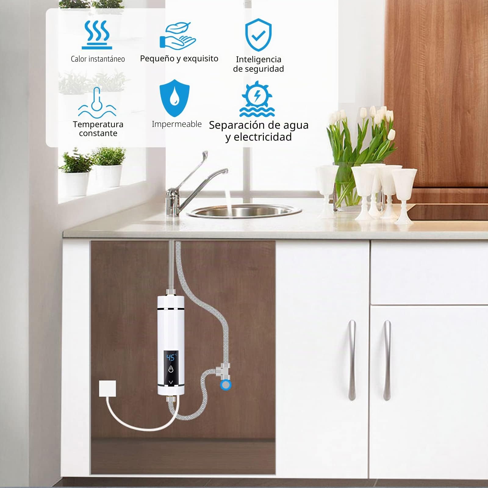 Calentador de Agua Instantáneo Mini, 3.5 KW, Ducha Eléctrica, para Baño/Cocina