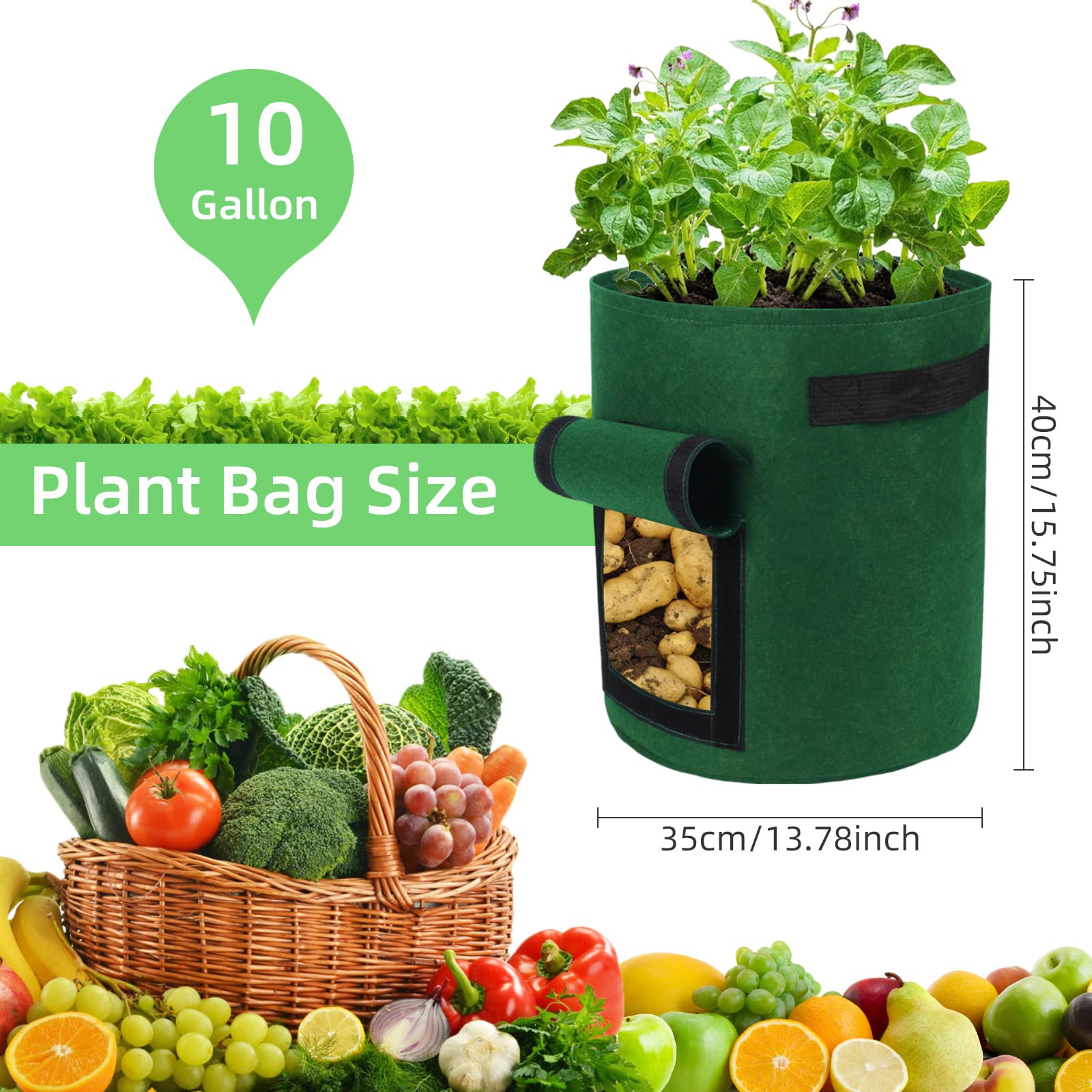 Ohiyoo Potato Grow Bags 4 Pack 10 Gallon Potato Growing Bags, Nonwoven Fabric Pots with Handles and Window Flap - Image 3