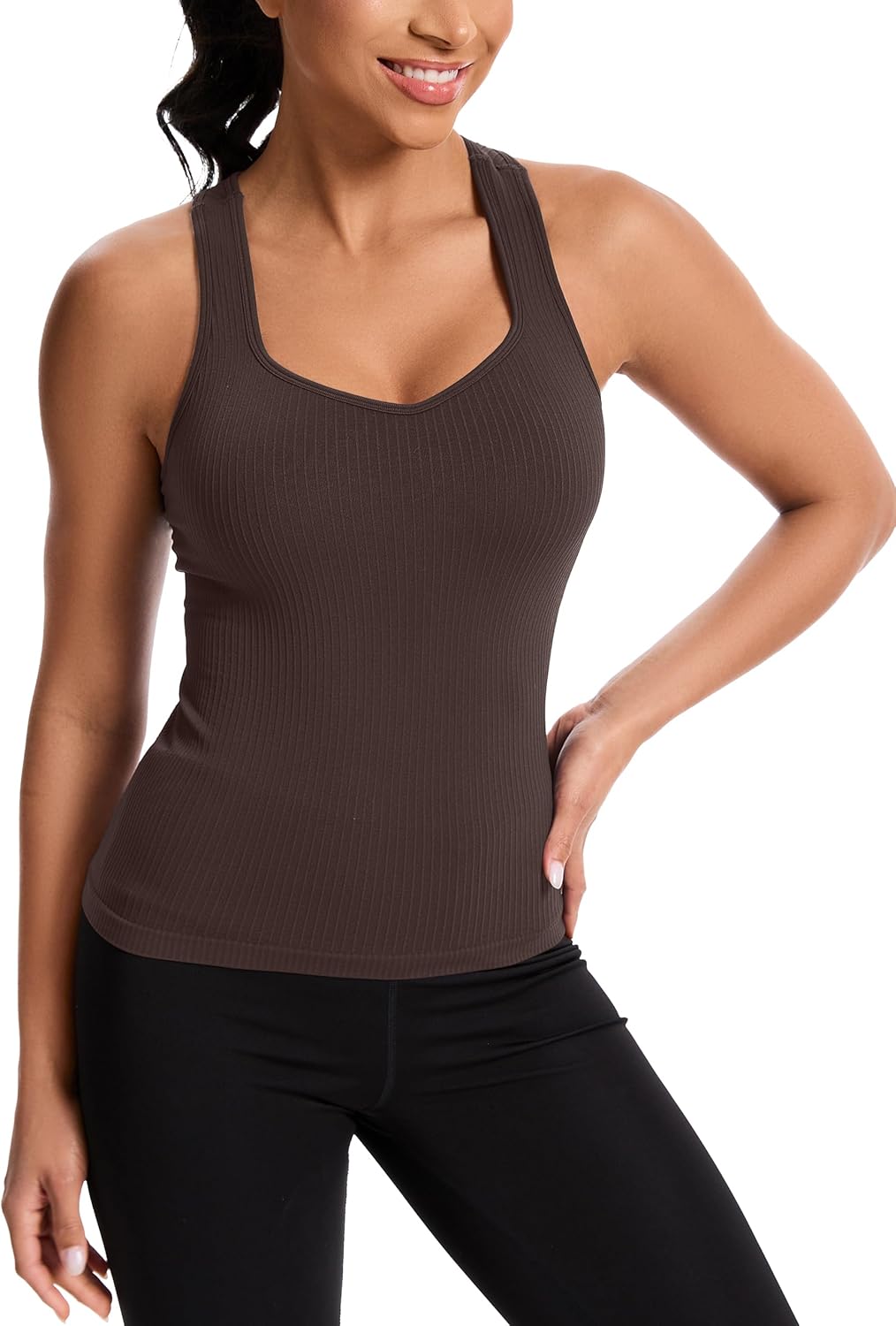 MathCat Women's Workout Tank Top with Built-in Bra, Slight V-Neck Racerback Sports Shirt, Breathable Athletic Camisole XS-XL