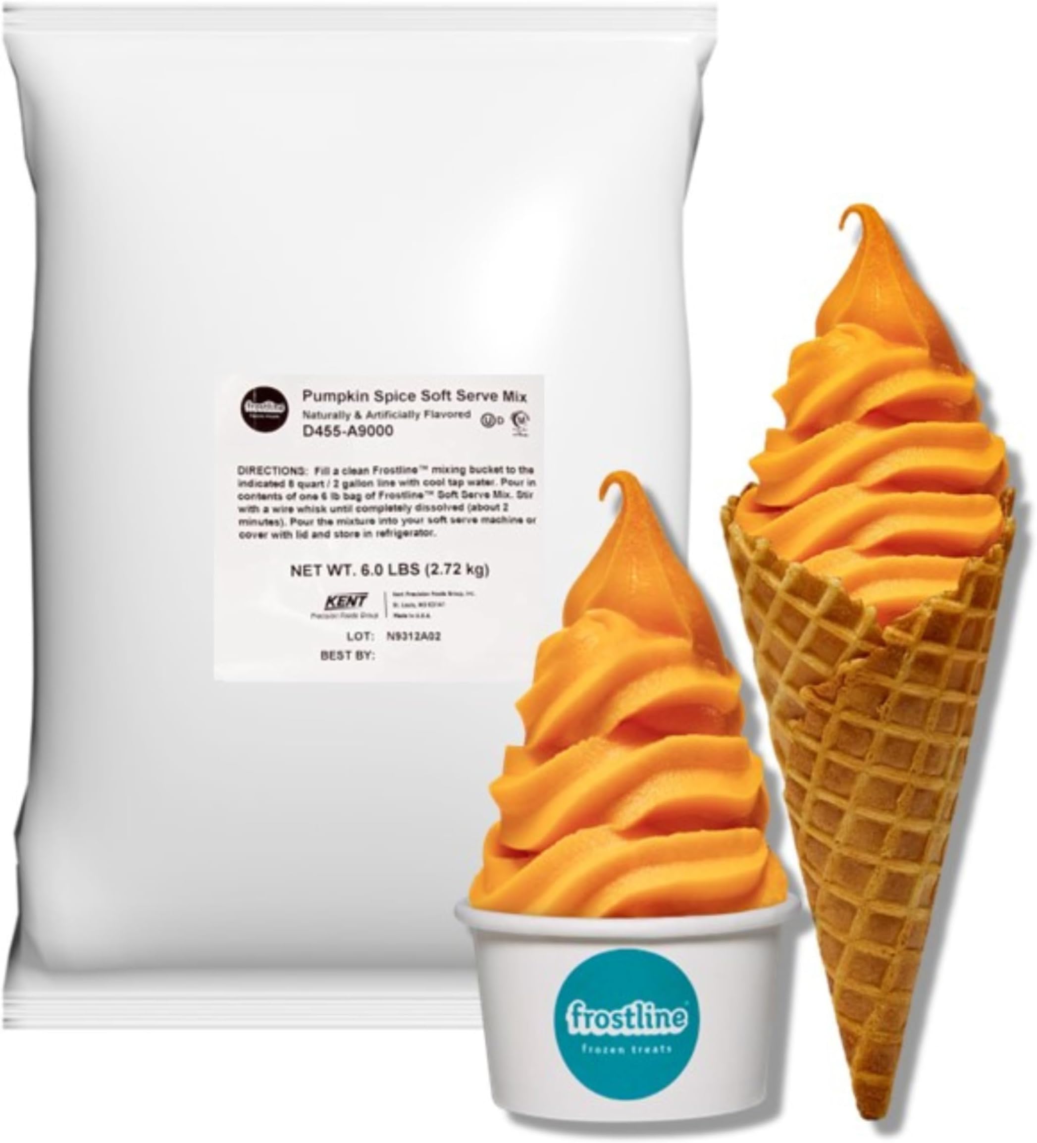 Frostline Pumpkin Spice Soft Serve Ice Cream Mix | Lactose & Gluten Free Mix | Use Blender, Countertop Ice Cream Maker, Soft Serve Machine and More | Add Water, Dairy or Dairy Alternative | 6 lb Bag