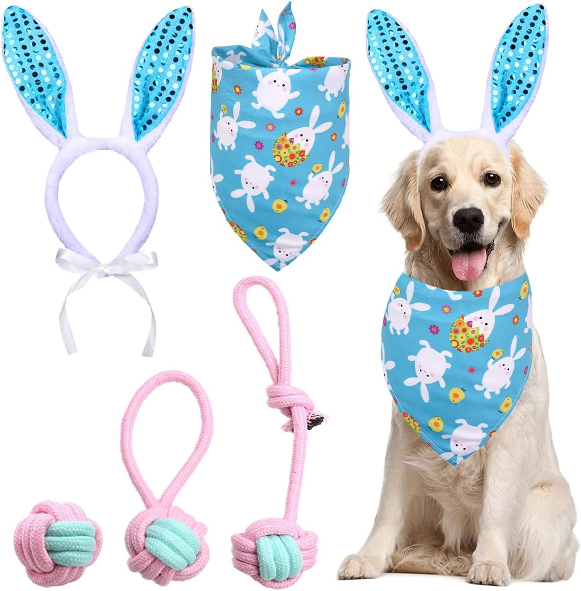 Amazon.com : Dog Easter Bunny Costume, 6 Pieces Sequin Pet Rabbit Ears ...
