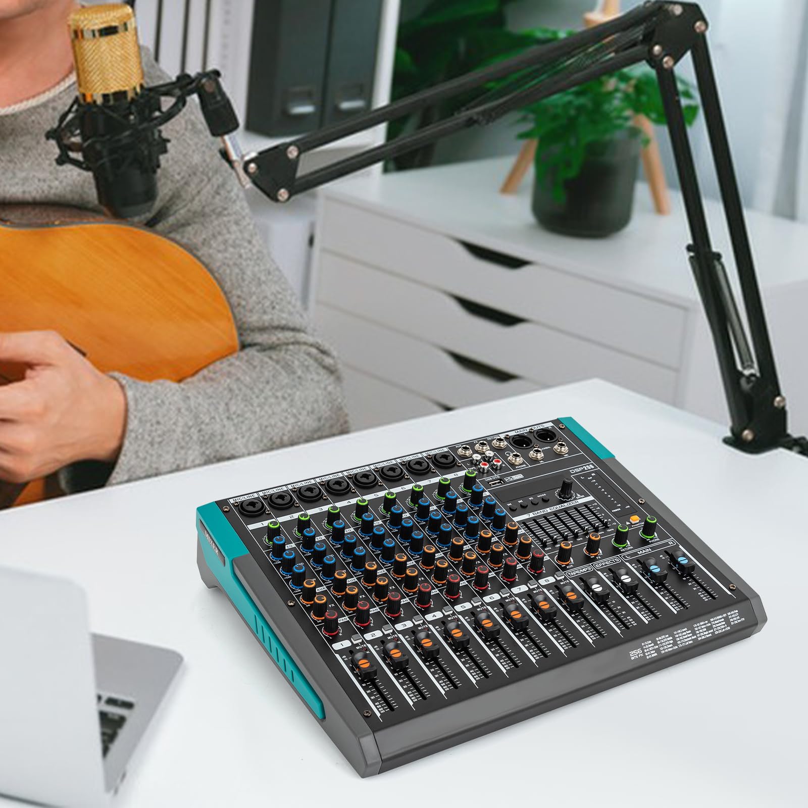 Audio-Mischpult, 8 Kanal Stereo Live Mischpulte, Audio Mixer Profi Musik Mixer, DJ Mischer Board Karaoke Mischpult Audio, Bluetooth USB