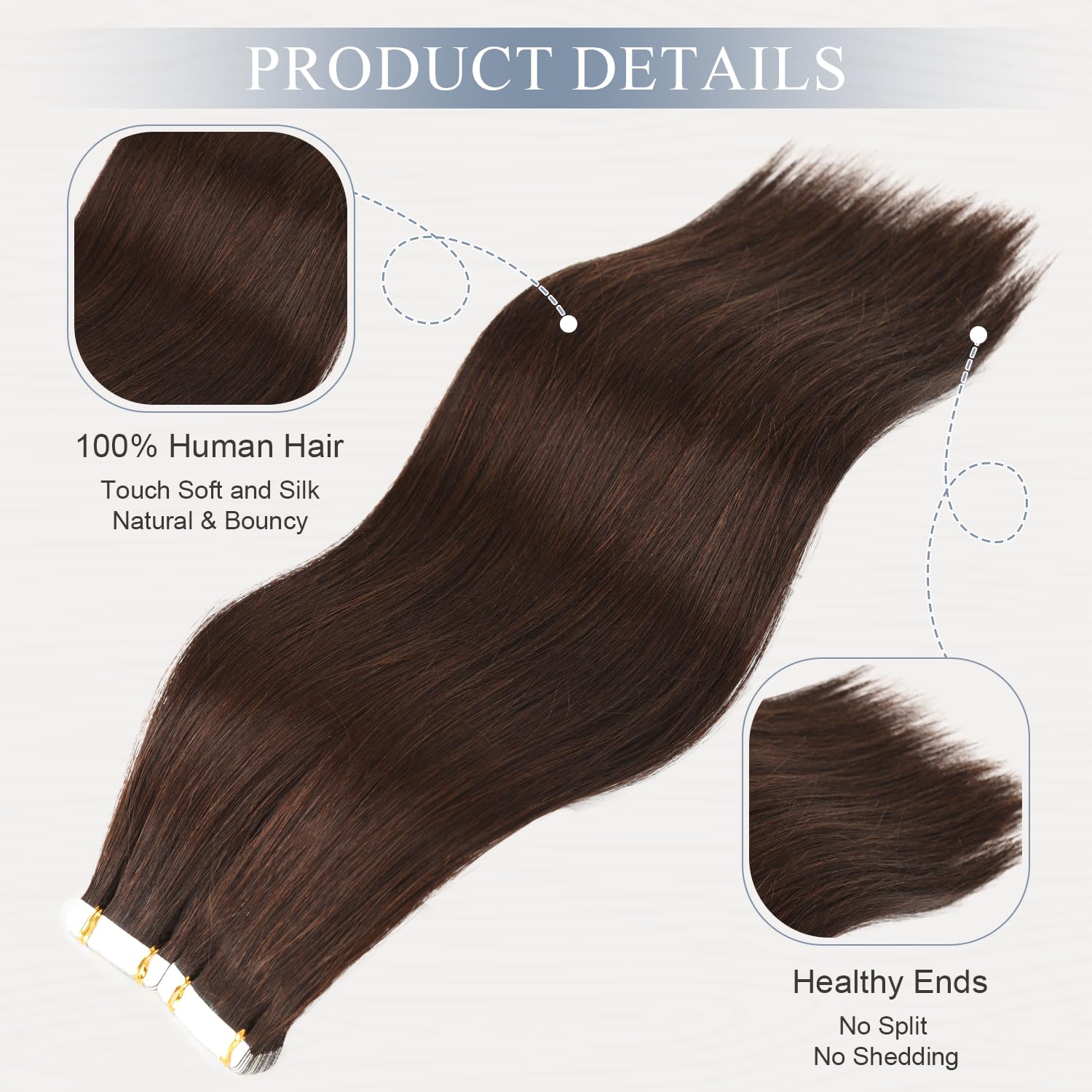 Originea Extension per capelli reali, nastro in spazzatura, 45 cm, estensioni dei capelli reali, extension per capelli, extension di capelli remy, nastro senza cuciture per donne (#2)