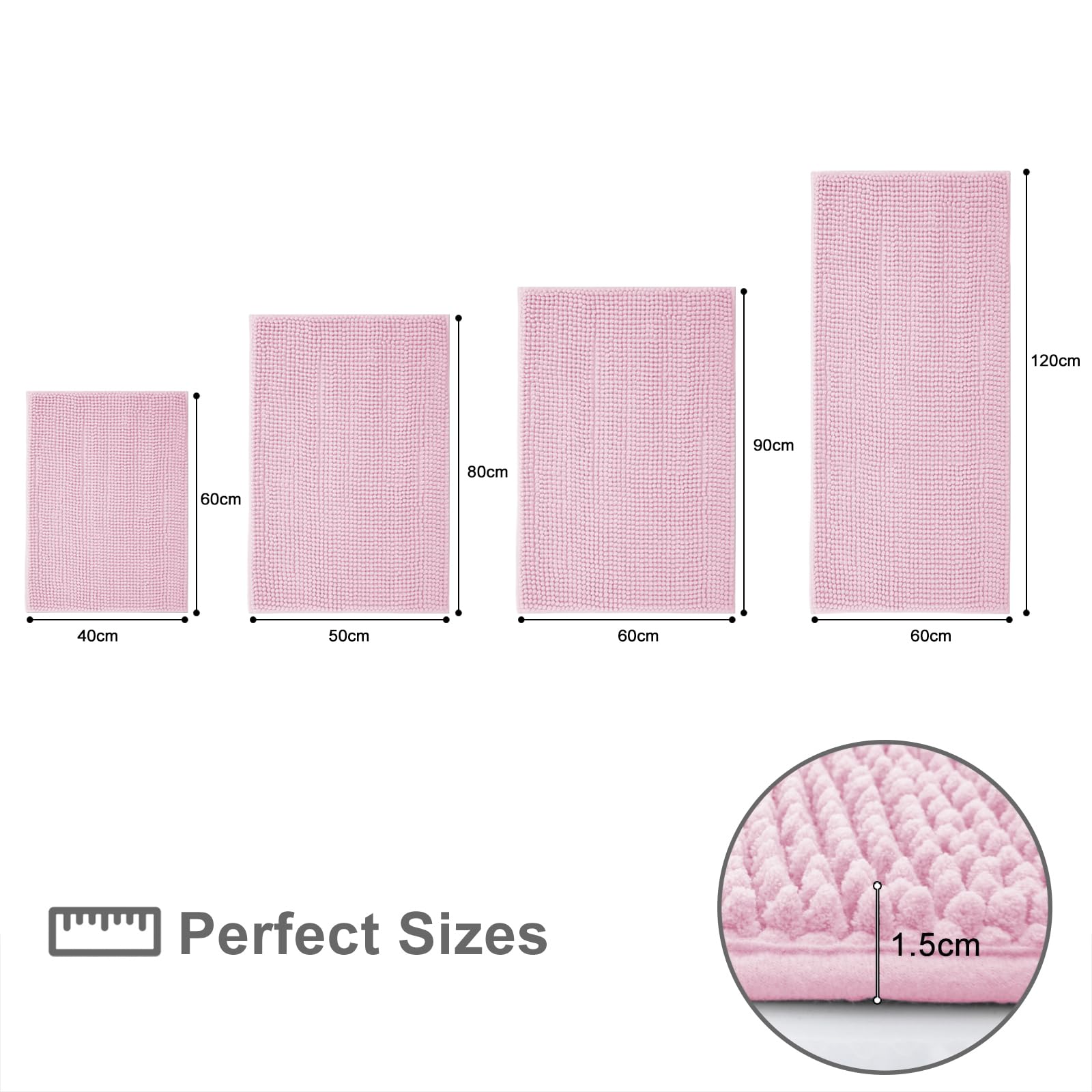 smiry Non Slip Chenille Bath Mat, 50 x 80 cm, Extra Soft Bathroom Mat - Image 3