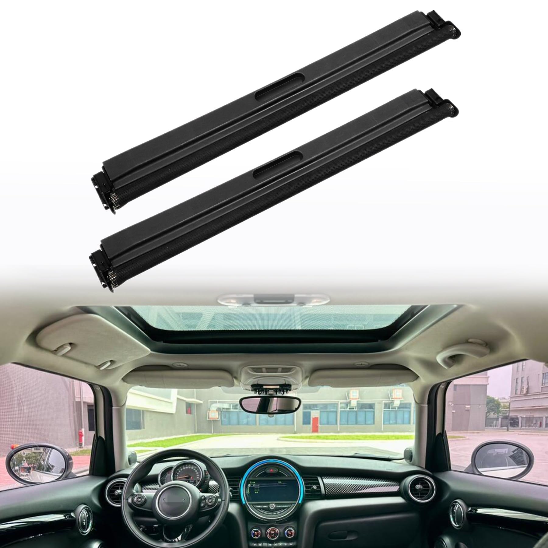 XQSMWF 2 piezas de cubierta de parasol para techo solar delantero y trasero 54102757016, 54102755849 para Mini Cooper R55 R56 2006-2015, parasol panorámico negro para techo solar del automóvil