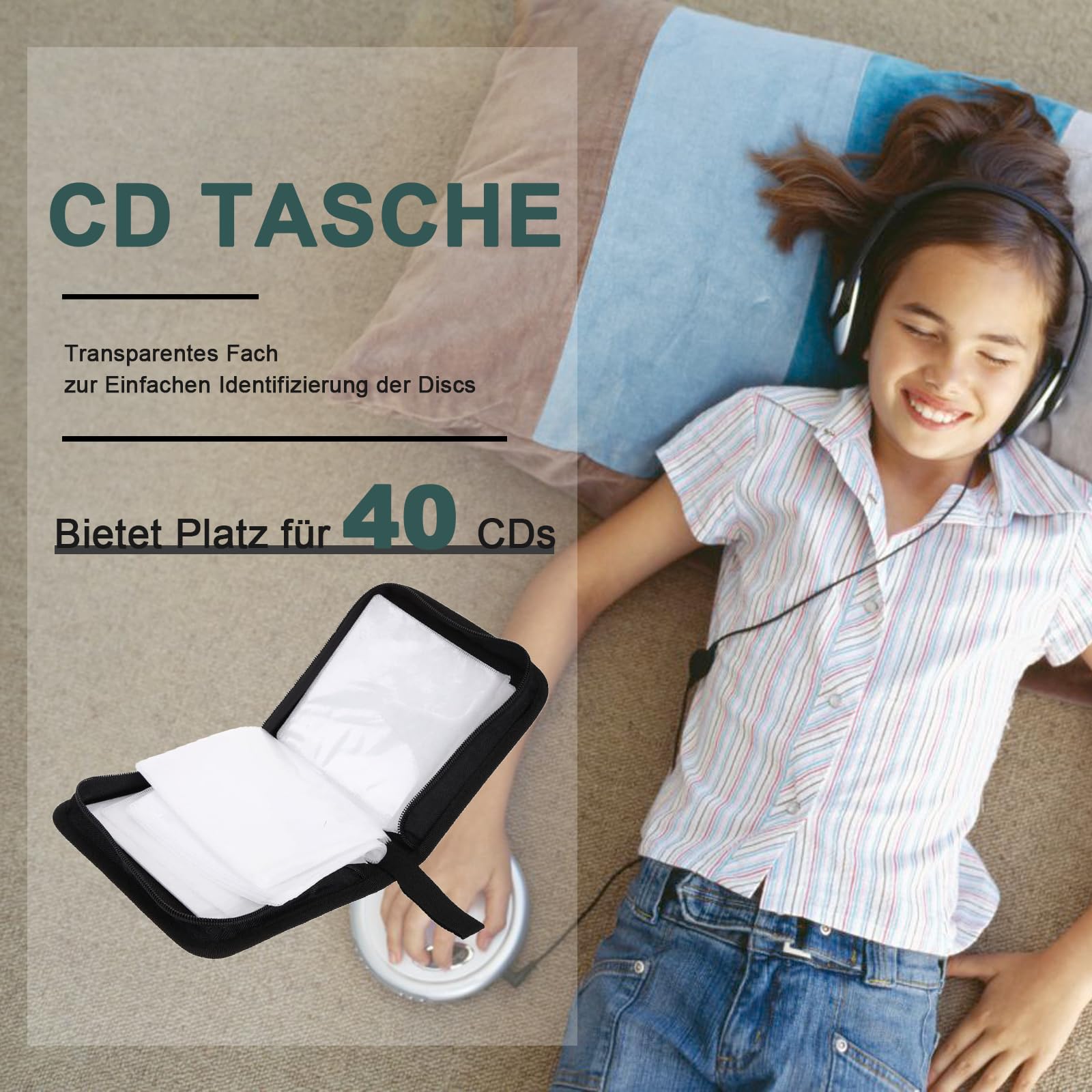 Kieszeń na płyty CD, organizer na 40 płyt CD, organizer DVD, do samochodu i domu, zielona