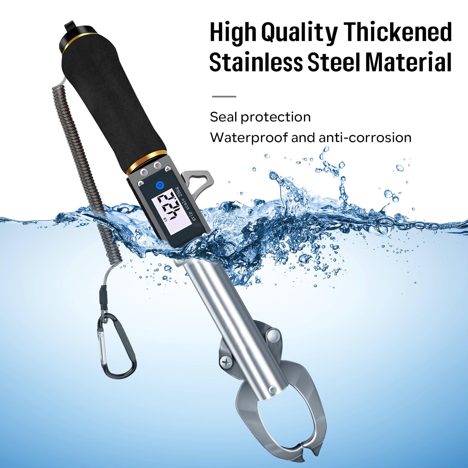 Báscula Digital para Peces, agarrador de Labios para Peces Profesional de Acero Inoxidable, alicates de Pesca multifuncionales Báscula de Peso de 25 kg / 55 LB,Negro