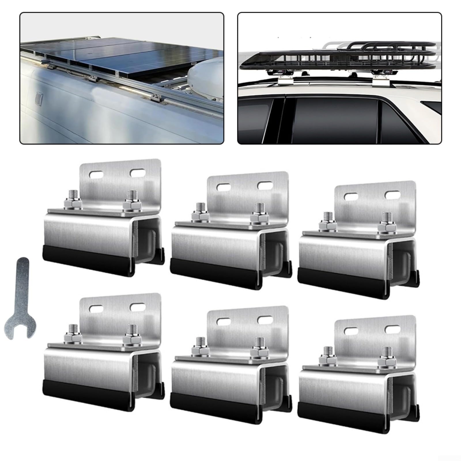 Kit de support en acier inoxydable pour barres de toit de fourgonnette, avec clé d’installation pour Promaster Boxer pour Ducato pour Jumper, panneau solaire de camping-car (6 pièces)
