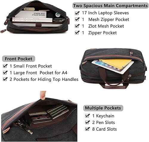 Miniatura 3 de RAVUO Bolsa de mensajero para hombre, resistente al agua de 17.3 pulgadas, maletín de negocios de lona para el trabajo y negocios..