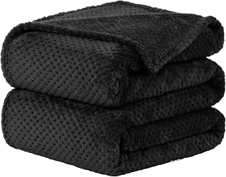 sourcing map Mantas de cama de franela de forro polar, manta de microfibra suave y cálida, manta de felpa mullida de 330 g/m², manta decorativa ligera para cama, color negro, 130 x 150 cm