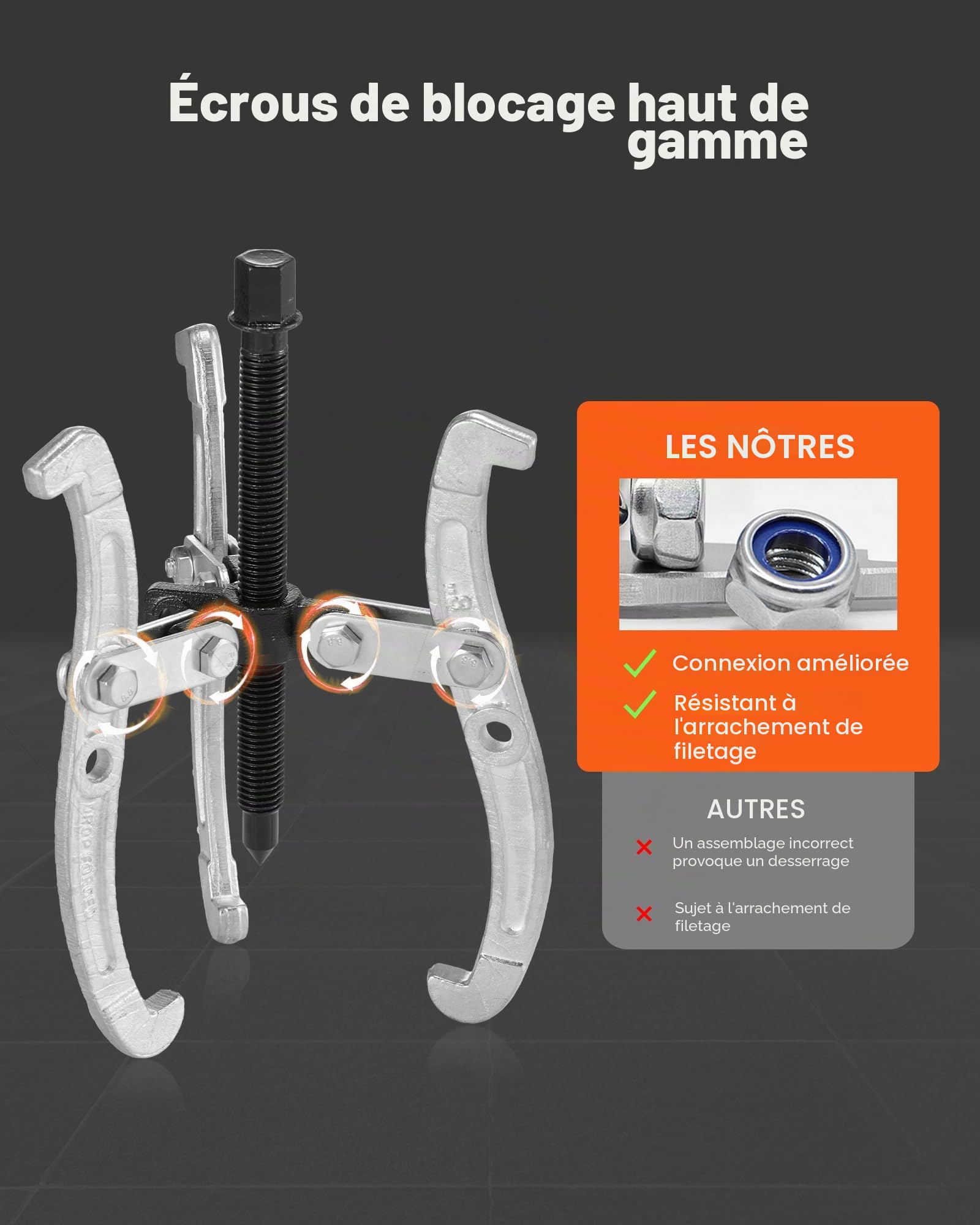 VEVOR Ensemble d'Extracteurs d'Engrenages de Poulie à 2/3 Mâchoires 4PCs, Arrache Roulement 76,2/101,6/152,4/203,2 mm avec Mâchoires Réversibles, pour Retrait du Volant d'Inertie, Garage Atelier