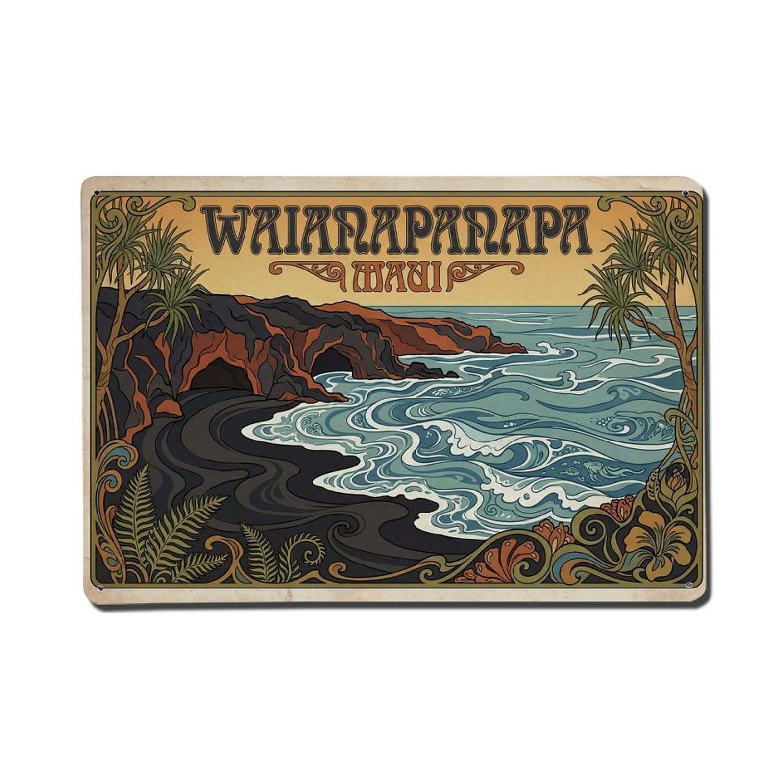 Cwbufd 8X12inch(20X30cm) Retro Travel Usa Waianapanapa Metal Tin Sign Plaque Wall Decor For Cafe, Club Bar, Office, Garden Metal Poster 8X12inch