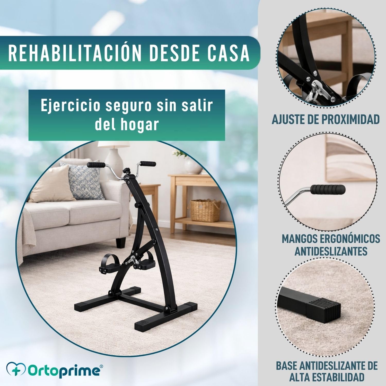 OrtoPrime Pedales Estáticos Personas Mayores Pedaleador Ejercitador de PIERNAS y Brazos - Pedaleador para Ancianos DUREZA Regulable Bicicleta estática para Mayores aparatos Gimnasia PEDALEAR Sentado