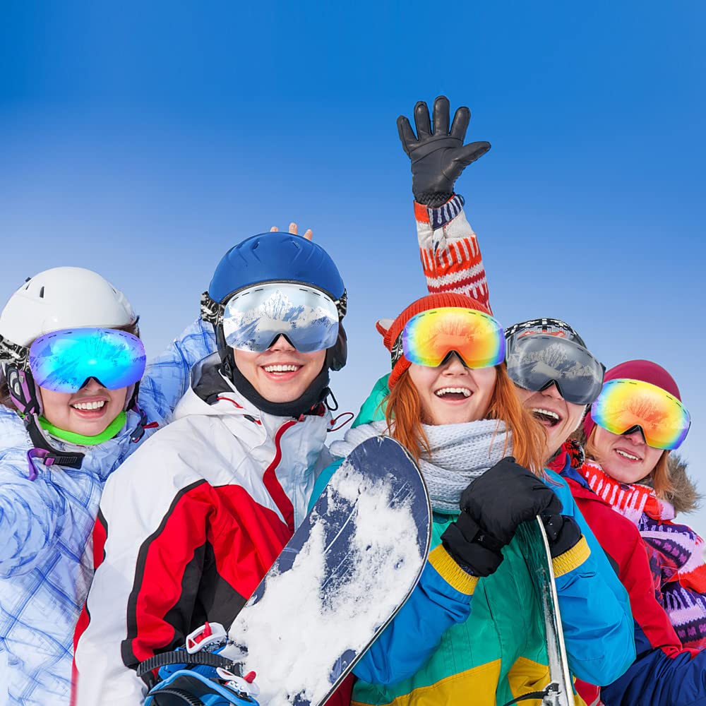 Ski Goggles Anti Fog UV400 Protection Double Layer Spherical Anti-Glare Lenses Snow Snowboard Skiing Goggles for Men Women Youth - Red/Silvery/Blue