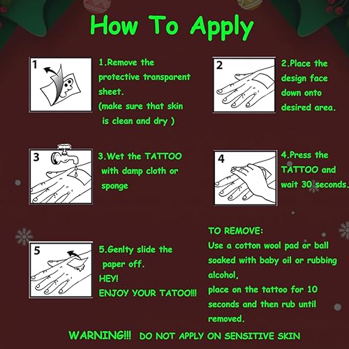 Miniatura 7 de Tatuajes temporales de Navidad que brillan en la oscuridad para suministros de fiesta de niños, 74 hojas individuales, tatuajes luminosos de Navidad