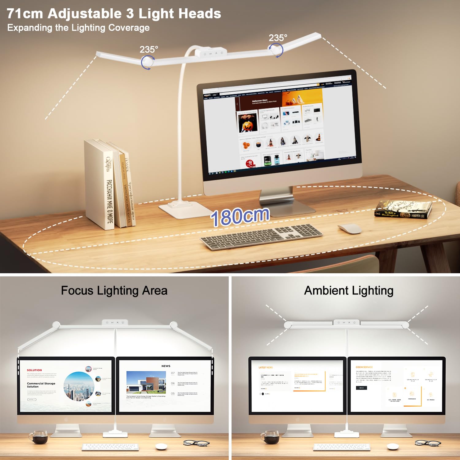 KableRika Lampada da scrivania, lampada da scrivania a LED con base 24 W, braccio flessibile, 4 temperature di colore e luminosità regolabili, controllo touch, protezione degli occhi