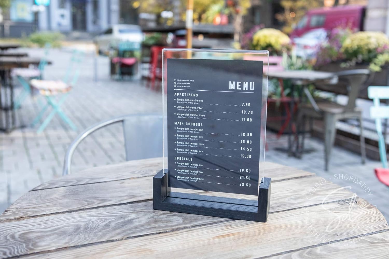 Wooden Acrylic Sign Holder Stand-Menu Board, Menu Holder, Store Retail Display, Acrylic Floating Frame, Wood Sign, Plastic Sign Holder, Wedding Signs, Acrylic Stand Frames, Table Tents, Menu Covers : Office Products