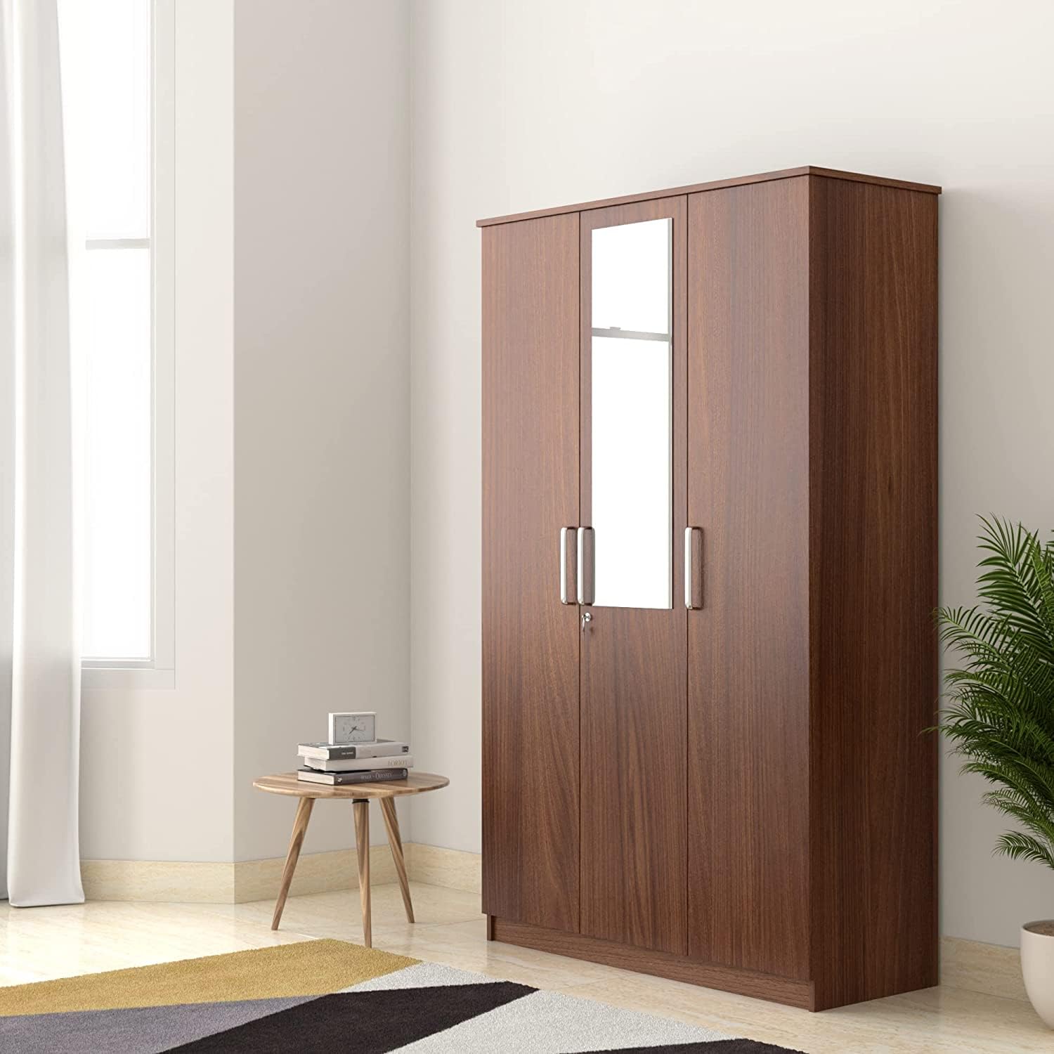 Amazon Brand - Solimo Grants Engineered Wood 3 Door Wardrobe with 1 Drawer and Mirror (Asian Walnut Finish) (B0CZP8B9TJ) Amazon Price History, Amazon Price Tracker