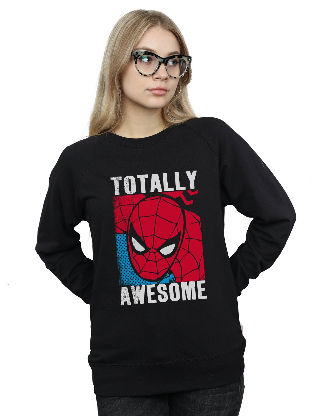 Marvel Women's Spider-Man Totally Awesome Sweatshirt Black Medium