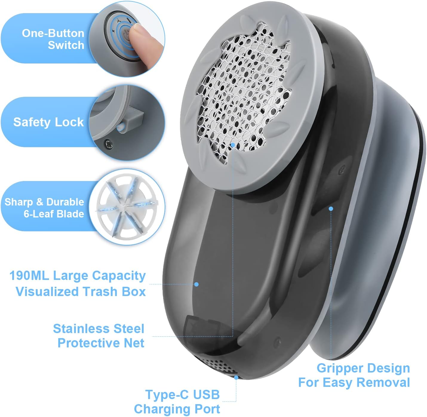 Fabric Shaver, JUEYINGBAILI Electric Lint Remover, Rechargeable Pill Fuzz Remover for Couch, Clothes, Furniture, Sweater, Lint Shaver with 6-Leaf Blades, Gray : Health & Household