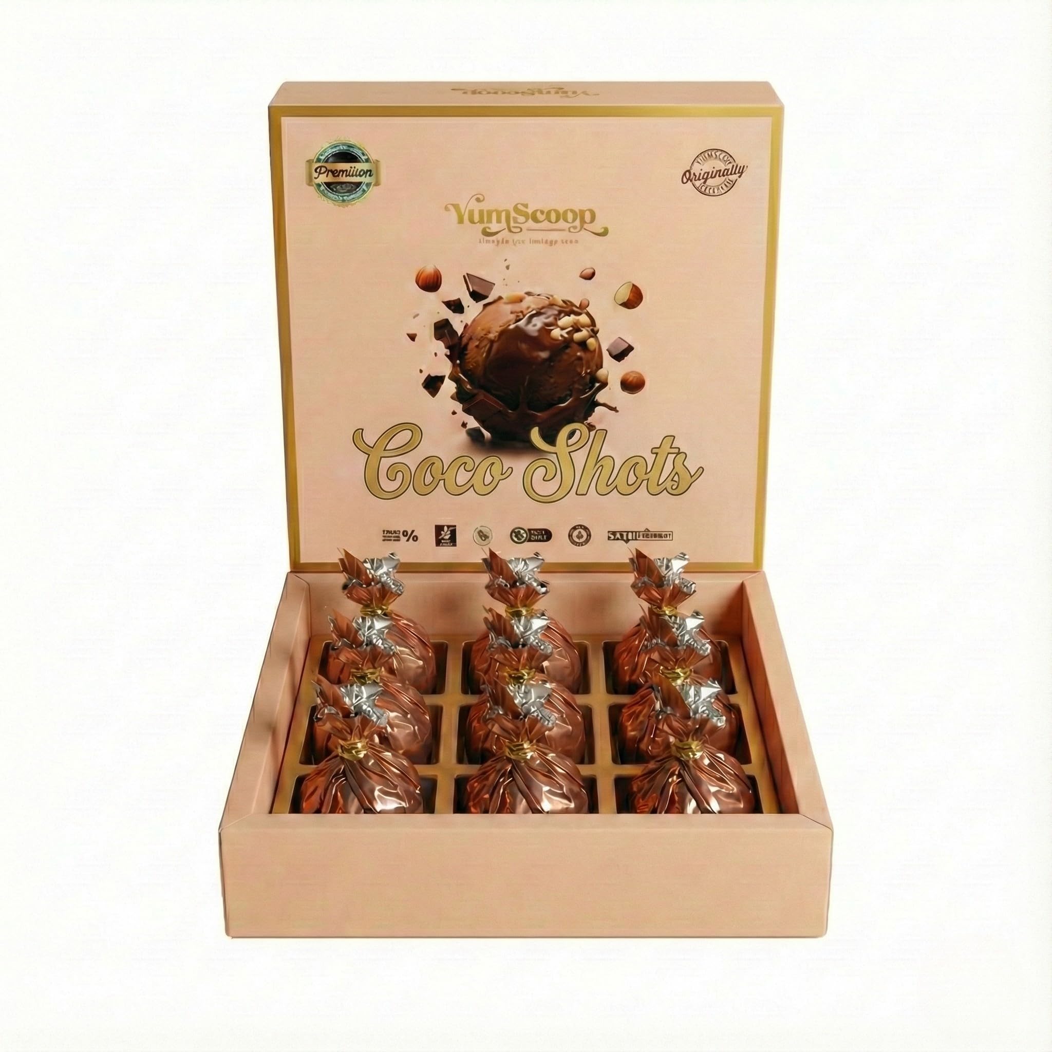 chocosuka出品 Yumscoop Coco Shots, Dark Chocolate with Honey and Nuts, Pack of 9