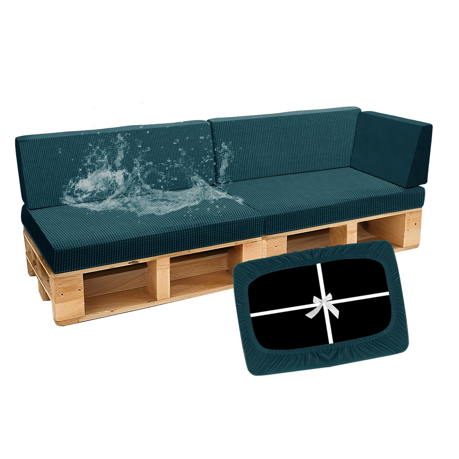 SYLC Waterproof Pallet Cushions Covers, Stretch Cover for Pallet Furniture Cushions with 4 Ties, Outdoor Corner Sofa Covers for Rattan Patio Garden Caravan (Teal,5 PCS(2 Seats+3 Backs)) โ image 1