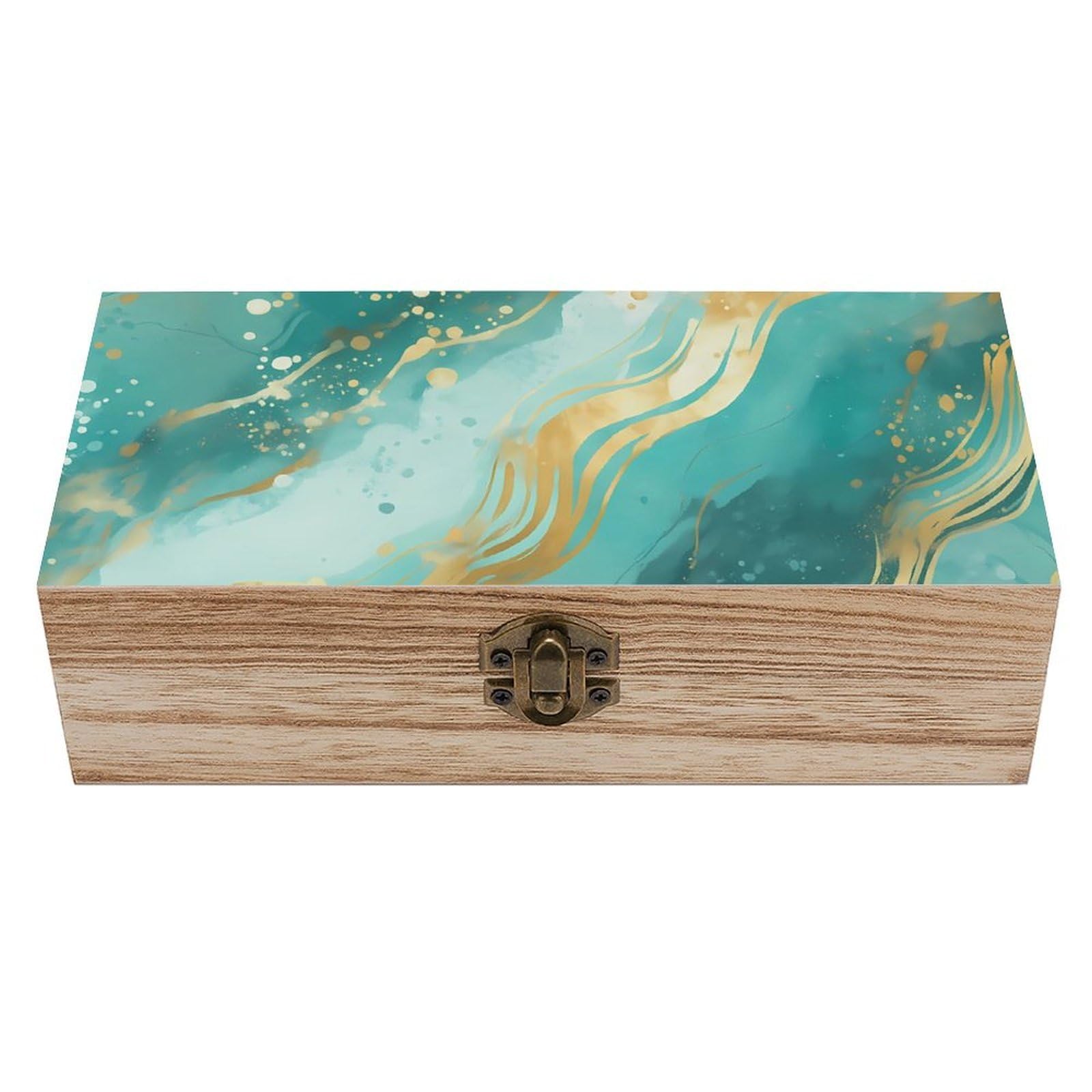 HLBSDM Teal White Gold Wavey Marble Retro Wooden Storage Box Jewelry Art Gift Boxs Decorative Keepsake Boxes