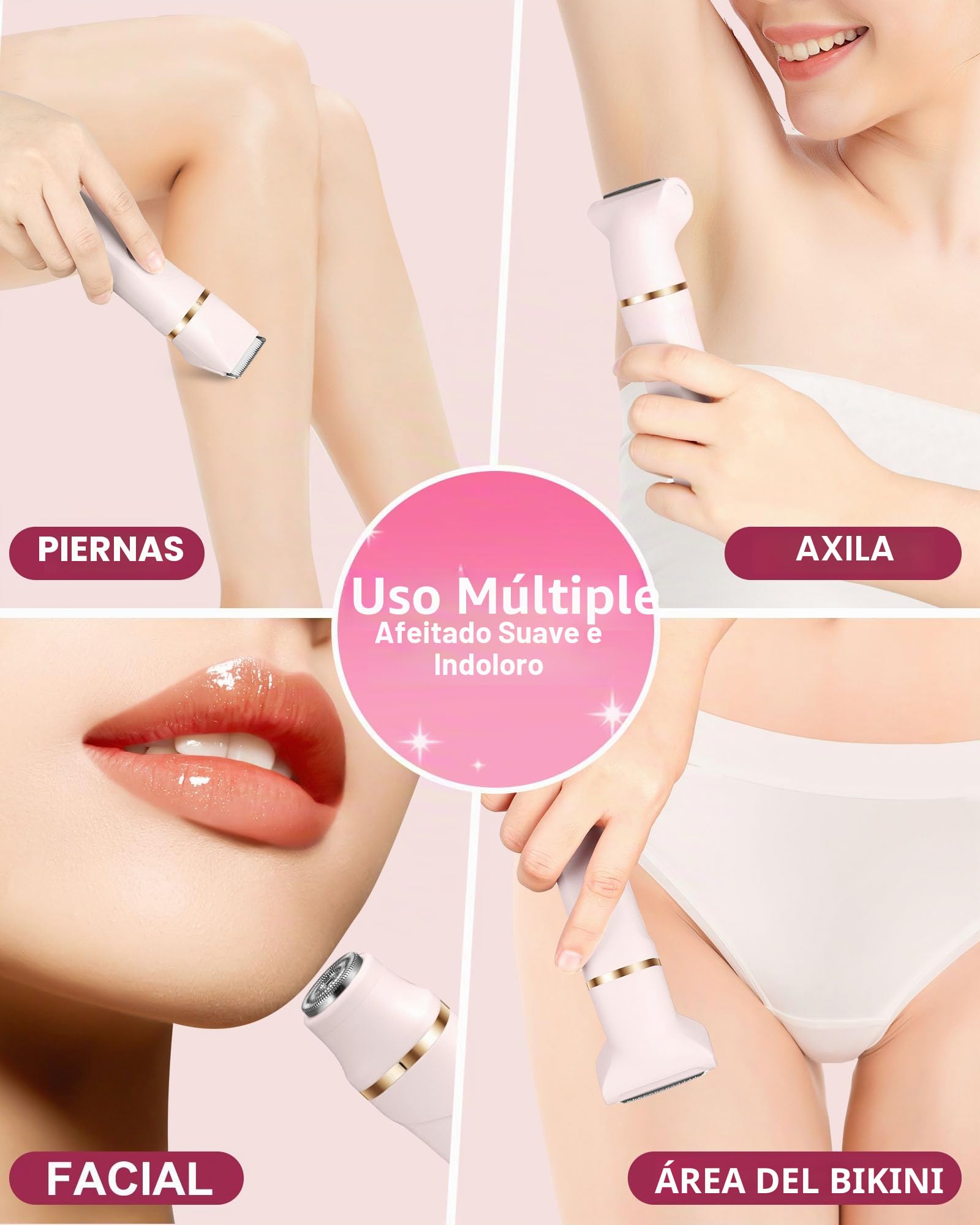 Maquinilla de afeitar para mujer, 3 en 1 para mujeres, depiladora facial para mujeres, afeitadora eléctrica para piernas, brazos, axilas y zona del bikini, recargable ipx7 resistente al agua