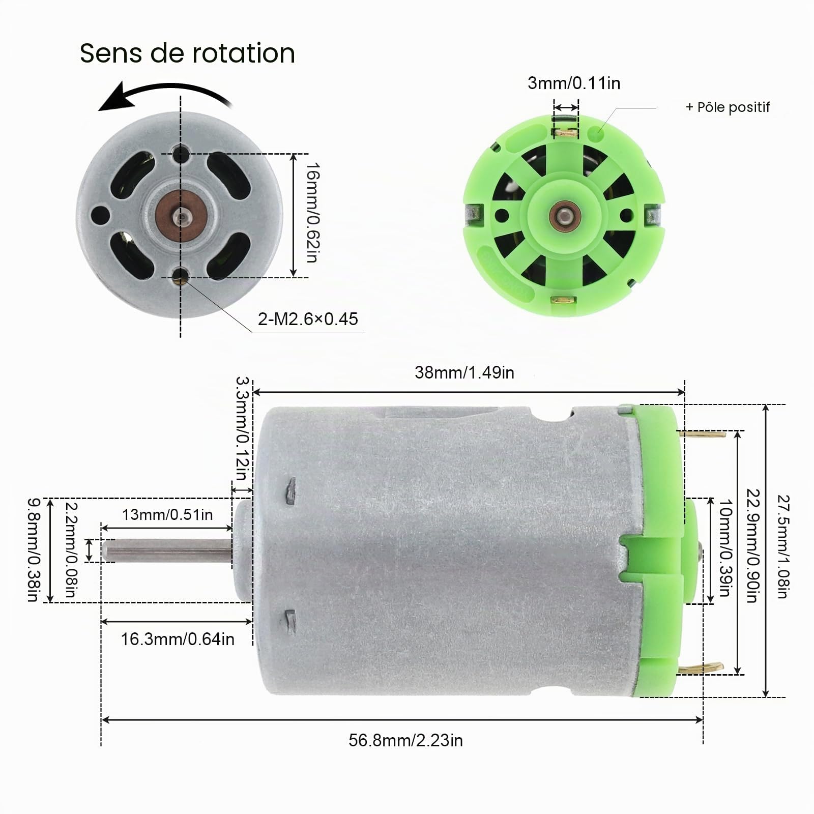 ChgImposs R380 6-24V DC Moteur 6000RPM ~ 24000 tr/min à Haute Vitesse Micro Moteur Motal Motor en Acier Inoxydable pour les Jouets de Bricolage Hair Dier Mini Ventilateur Petit Appareil