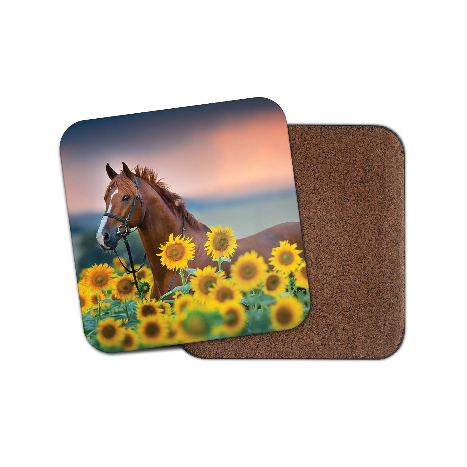 1 x Red Chestnut Stallion Coaster - Horse Pony Sunflowers Equestrian Fun #15674