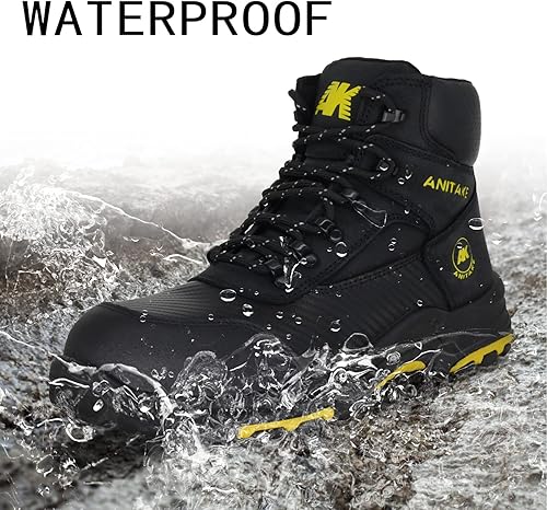 Miniatura 7 de Botas de trabajo con punta de acero para hombre, antideslizantes, de cuero resistente, botas de construcción de seguridad EH, resistentes a