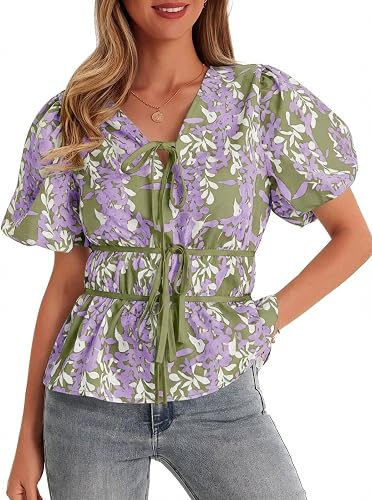 Cicy Bell Womens Puff Sleeve Floral Print Tops Summer Babydo