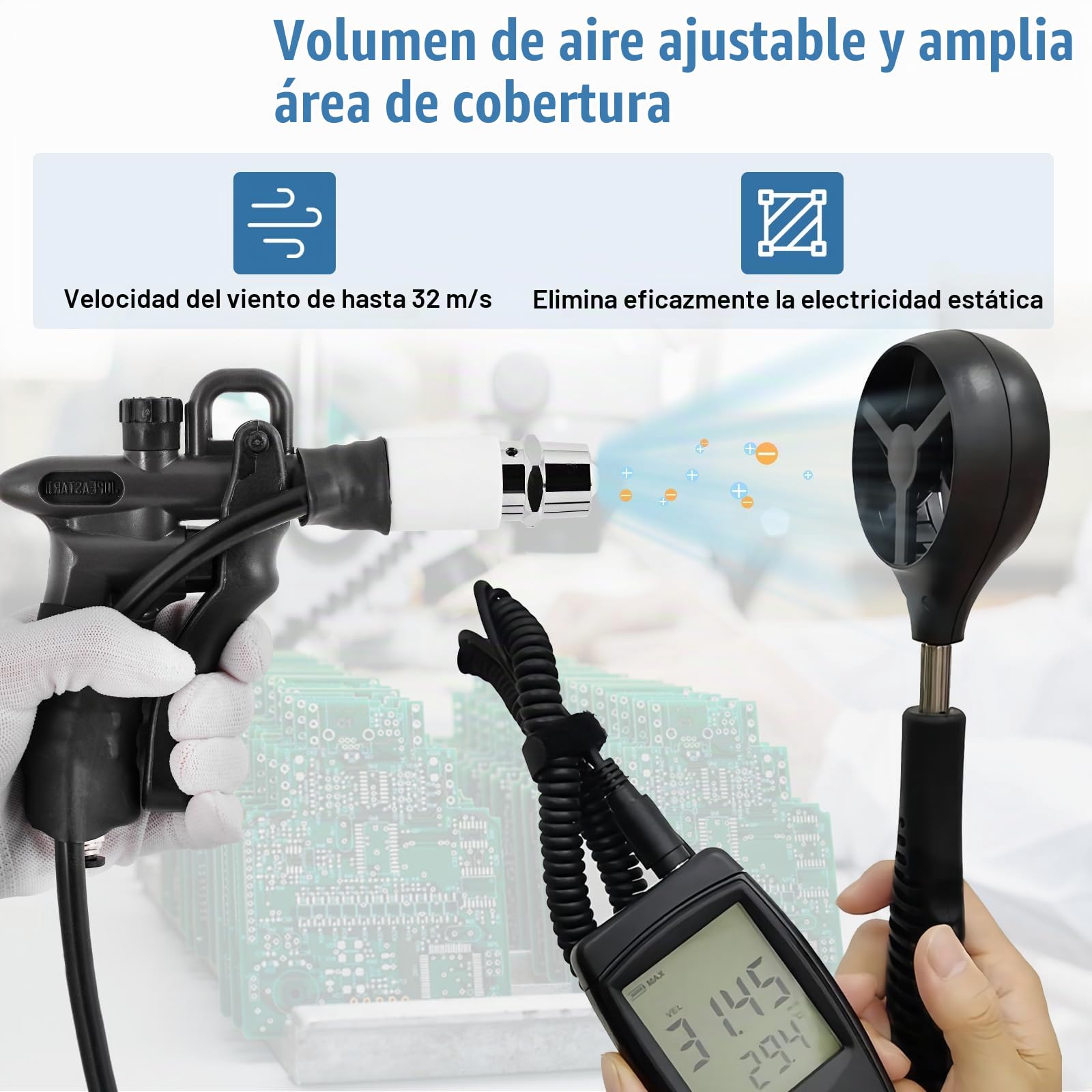 YUCHENGTECH Pistola Antiestática con Generador de Alto Voltaje 10.0KV | Pistola de Aire Ionizante Aguja de Iones Incorporada Equilibrio de Iones de ±35V para la Eliminación de Estática