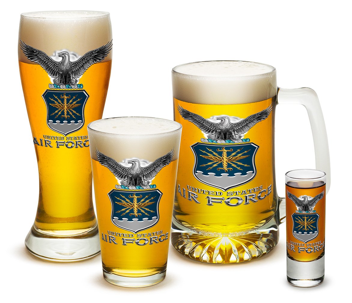 Erazor Bits Pint Glasses ? USAF American Hero?s Gifts for Men or Women ? Air Force USAF Missle Beer Glassware ? Armed Forces Beer Glass with Logo - 4 Piece Collectors Set (16 Oz)