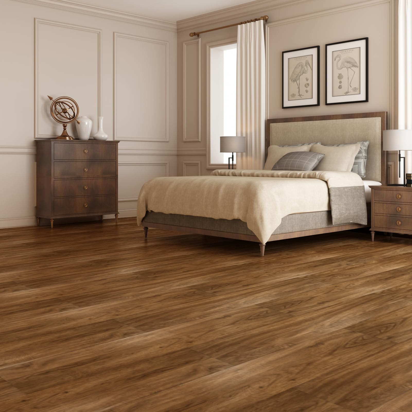 Art3d Zestaw 36 samoprzylepnych, wodoodpornych płytek podłogowych do sypialni, salonu, kuchni, przyczepy kempingowej - Rosewood look - 5 m²