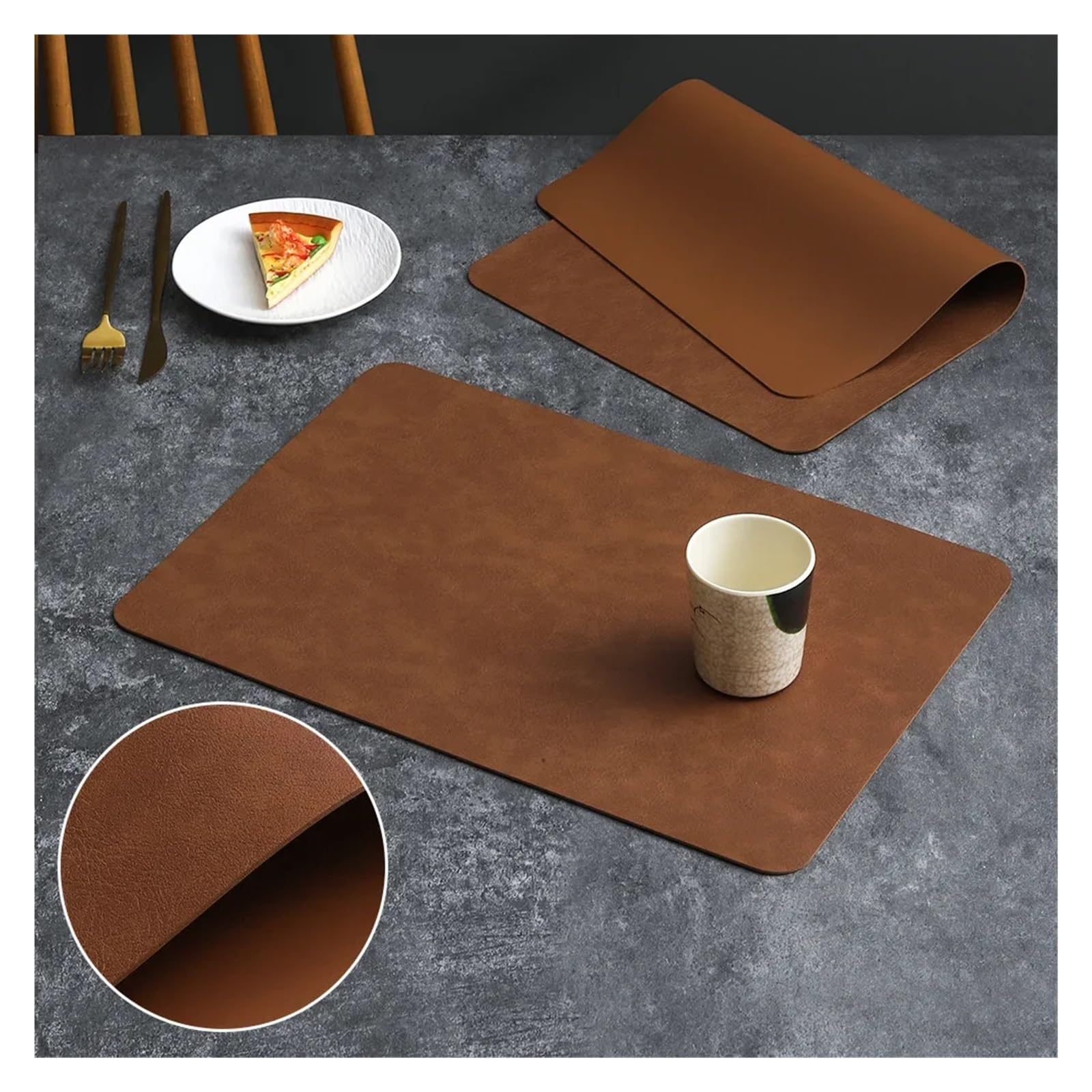 Décoration de Table, Sets de Table, Set de Table de Cuisine carré Double Couche en Cuir PU Effet Peau de Vachette, imperméable et résistant à la Chaleur, pour la Maison
