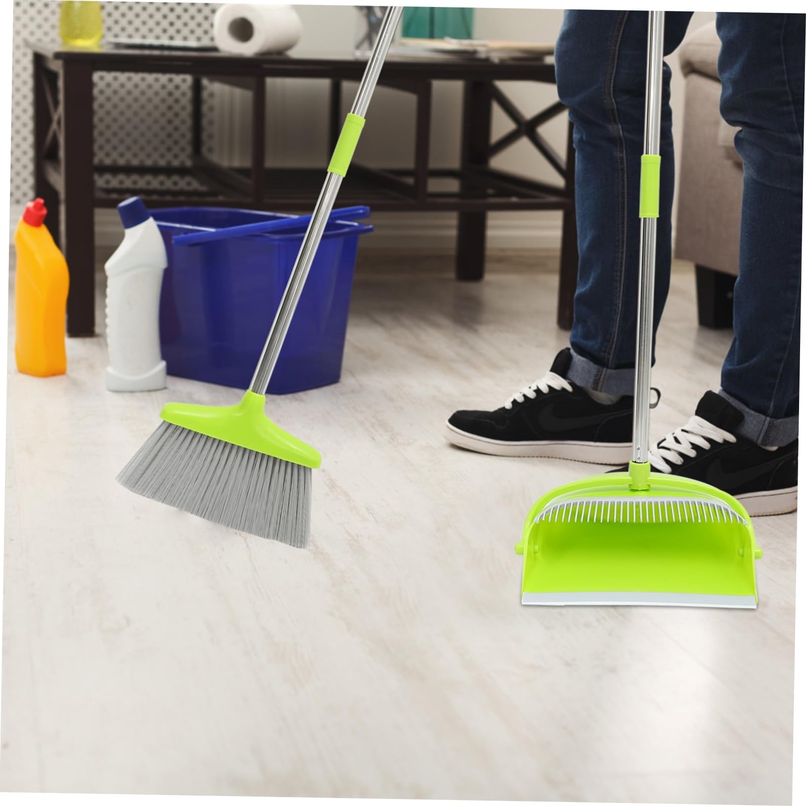 Hemobllo Escoba de Pie y Recogedor de Plástico de Acero Inoxidable Kit de Escoba y Recogedor para Limpieza del Hogar para Uso en Almacén y RV