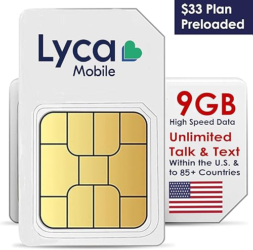 Lyca Mobile $33 Tarjeta SIM de 120 días con datos ilimitados y conversaciones internacionales y mensajes de texto a más de 85 países 9GB de datos 4G