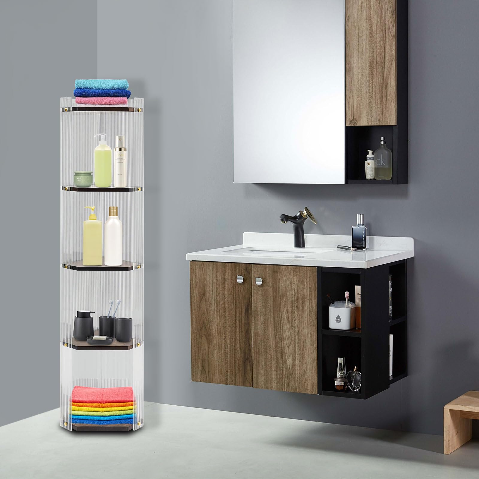 5-stufiges Aufbewahrungsregal, Aufbewahrungsregal, Badezimmer-Organizer,Bücherregal aus Holz,Es kann Kosmetik-Organisator, Gewürzregal Toilettenartikel-Organisator 19.5 * 120cm