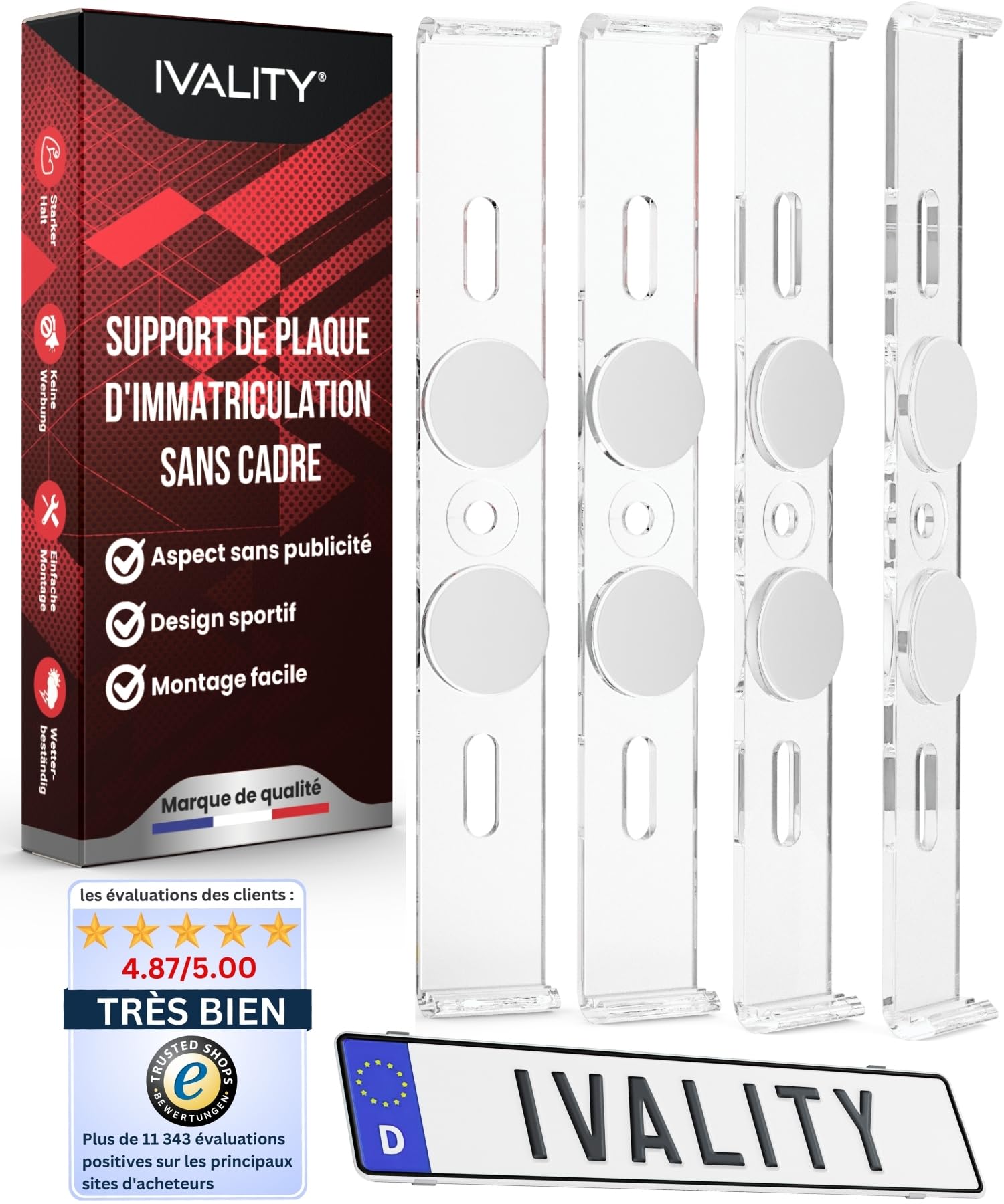 Support De Plaque D’immatriculation Sans Cadre KLETTMAX - Fixation Invisible, Résistant Aux Intempéries